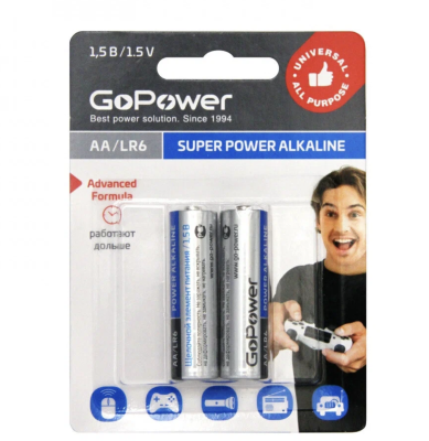 GoPower Alkaline AA (2шт) LR6 BL2 1.5V /12 фото в интернет-магазине KUTAVA